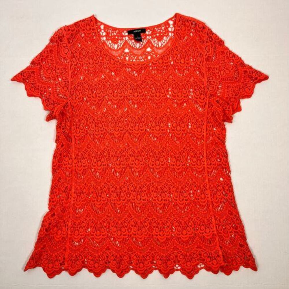 Alfani Blouse Womens L Coral Lace‎ Crochet Cotton Boho Cottagecore